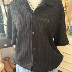 Denim & Flower Black Open-Weave Knit Top